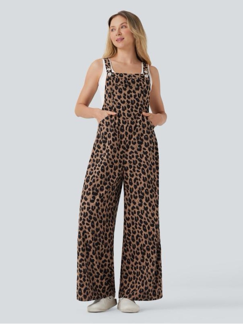 Halara Leopard Print Wide-Leg Overalls